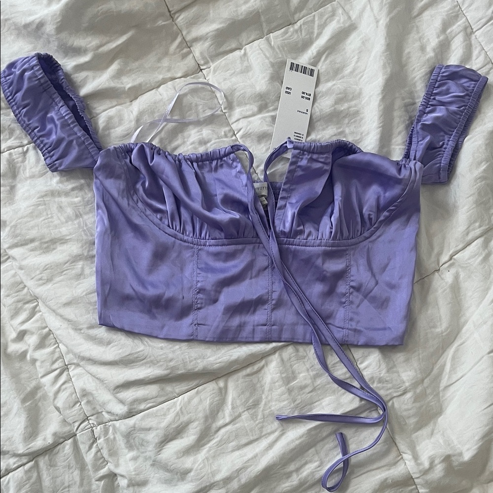 Urban Outfitters Lilac Off-Shoulder Tie-Front Crop Top